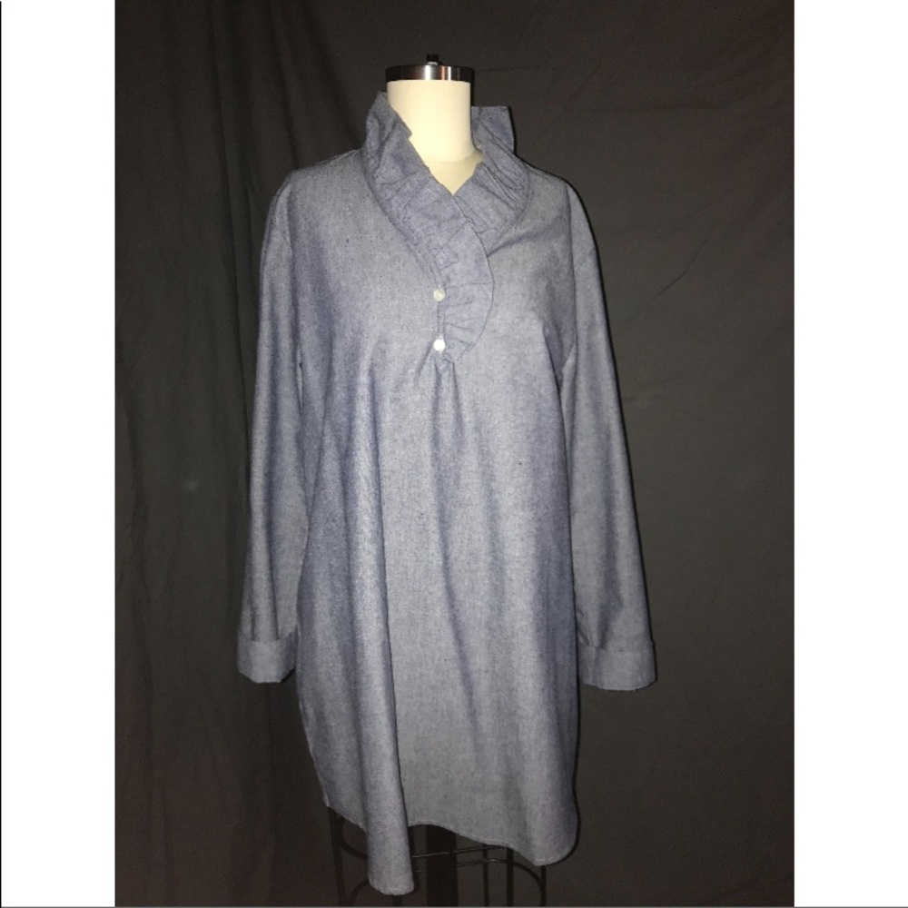 Ruffle Collared Denim Tunic Top